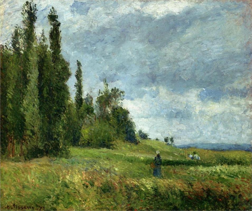 A part of Groettes, Pontoise, Gray Weather - Camille Pissarro Paintings